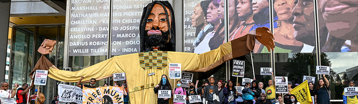 Giant Mumia puppet in Philadelphia
